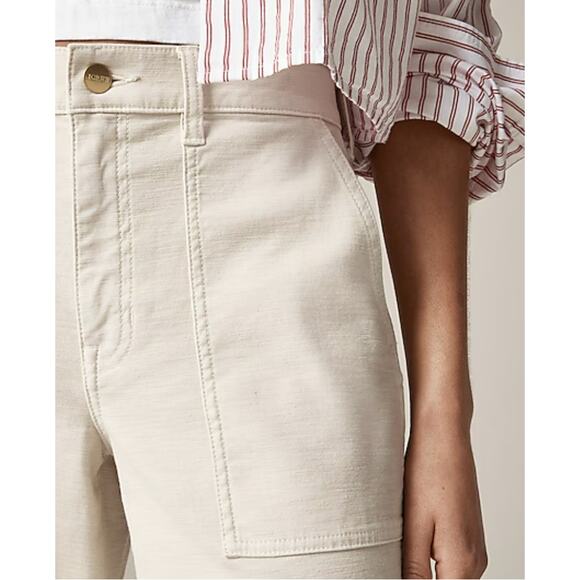 J.crew Petite Camp-Pocket Wide-Leg Slubby Pant Womens P27 Cream CI937 Mid Rise - Picture 3 of 12